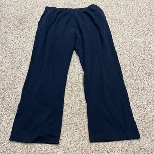 Lands End Sport Knit Straight Leg Pants Sz L Navy Pull On Elastic Waist